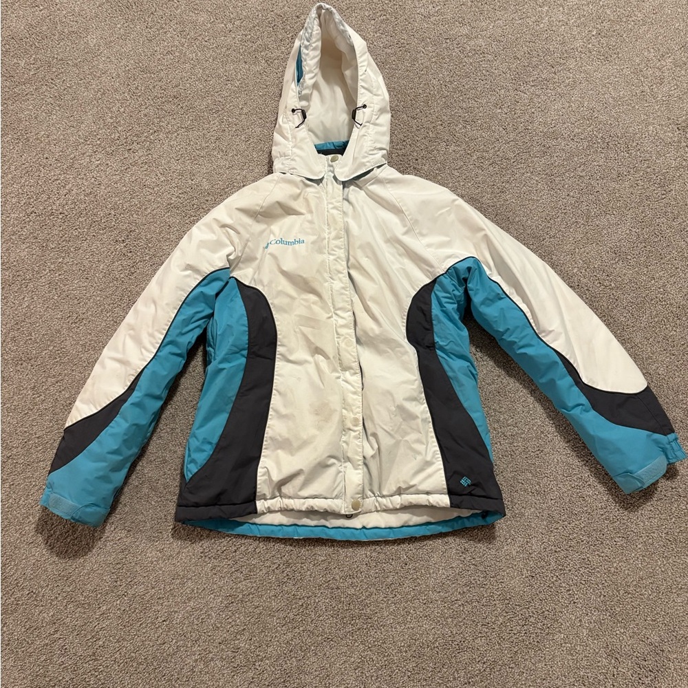 Columbia Teal and White Puffer Jacket